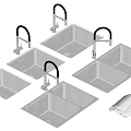Stainless Steel Kitchen Sinks With Faucets Multiple Designs And Drainer Accessory 3d model