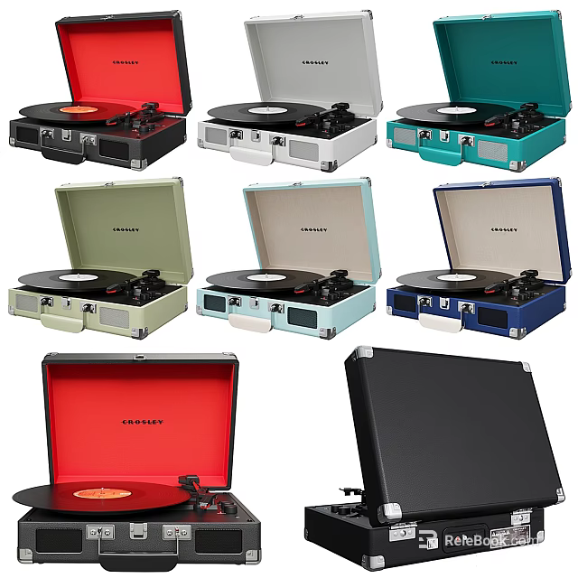 Stylish Portable Record Players With Multiple Colors Open Case Audio Design 3d model 