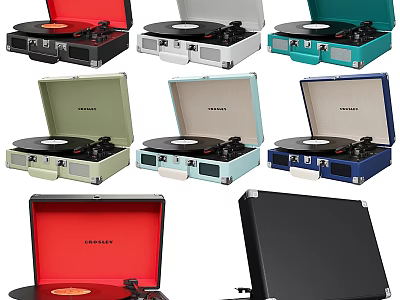 Stylish Portable Record Players With Multiple Colors Open Case Audio Design 3d model