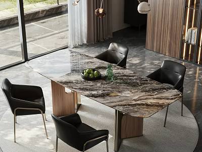 Modern Dining Table Set With Marble Top And Black Chairs In Contemporary Interior 3d model