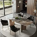 Modern Dining Table Set With Marble Top And Black Chairs In Contemporary Interior 3d model