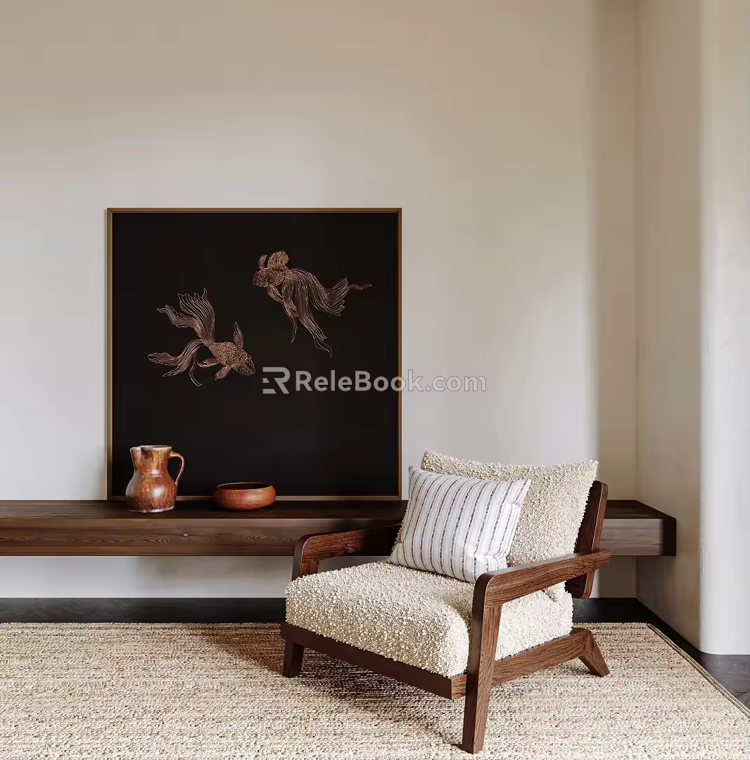 Middle Ancient Style Single-person Sofa Middle Ancient Style Decorative Painting Vase Pottery Pot Silent Style Single-person Sofa 3d model