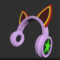 Purple Cat Ear Headphones with Yellow Red Accents and Green Star Electronic Audio Device