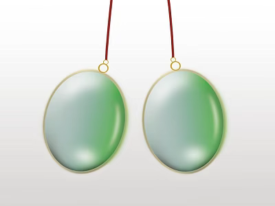 Elegant Green Oval Gemstone Jewelry Pendants with Gold Frame and Red Cord 3d model