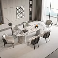 Modern Marble Top Dining Table Set With Chairs Floor To Ceiling Windows Fireplace View On Rug