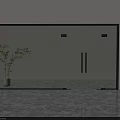 Frosted Glass Door With Black Frame In Modern Interior Space With Indoor Plant