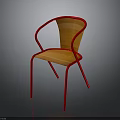 Modern Wooden Chair With Red Metal Frame And Curved Backrest