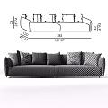 Soft Modern Gray Upholstered Double Sofa with Patterned and Solid Decorative Pillows