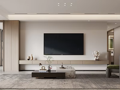 Modern Living Room Interior With Large TV Coffee Table And Cabinets 3d model