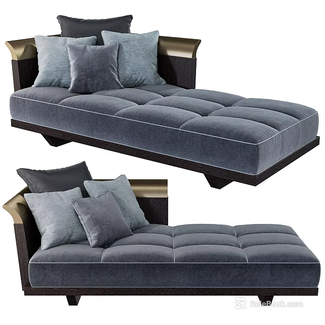 Gray Velvet Chaise Lounge With Plush Pillows And Metallic Armrests Modern Design 3d model 