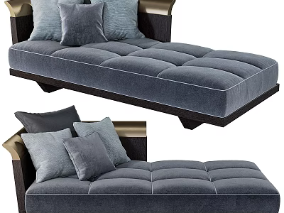Gray Velvet Chaise Lounge With Plush Pillows And Metallic Armrests Modern Design 3d model