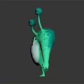 Green 3D Cartoon Creature With Multiple Eyes White Belly And Glossy Four Limbs Digital Art