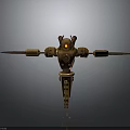 Golden Biomechanical Robot Character With Animal Ears Red Eyes And Outstretched Arms