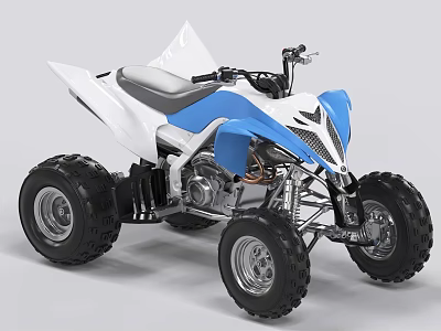 Blue And White Off Road ATV Motorcycle With Four Large Tires And Stylish Design 3d model