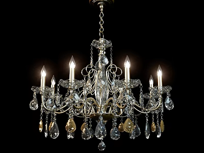 Classic Crystal Chandelier With Candle Shaped Bulbs And Ornate Crystal Pendants 3d model