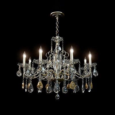 Classic Crystal Chandelier With Candle Shaped Bulbs And Ornate Crystal Pendants 3d model