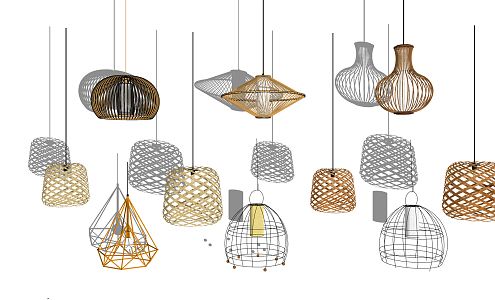 New Chinese Chandelier Decorative Light Rattan Light 3d model