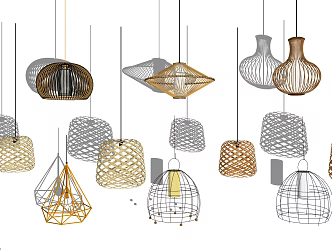 New Chinese Chandelier Decorative Light Rattan Light 3d model