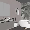 Modern Bathroom Interior Design With Marble Wall White Freestanding Bathtub And Vanity Countertop