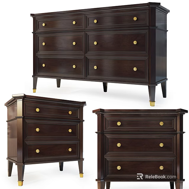 Elegant Entryway Cabinet And Side Cabinet With Dark Brown Finish Golden Knobs And Sturdy Legs 3d model 