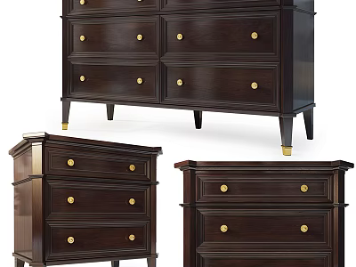 Elegant Entryway Cabinet And Side Cabinet With Dark Brown Finish Golden Knobs And Sturdy Legs 3d model