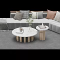 Modern L Shaped Gray Sofa with Decorative Pillows and Marble Coffee Table Set 3d model