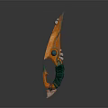 Unique Fantasy Weapon With Orange Blade Green Handle And Blue Circular Detail