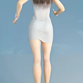 A Woman in Grey Dress from Behind Against Blue Background Wearing Watch on Wrist