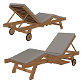 Outdoor Wooden Lounge Chair With White Cushions And Rolling Wheels Design