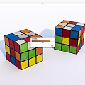 Two Vintage Colorful Rubiks Cubes With Multicolored Squares On White Background