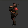 3D Military Character In Uniform Holding Gun With Bullet Belt And Red Green Accents