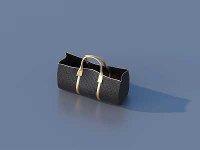 Elegant Black Leather Box Bag With Golden Handle And Textured Exterior Design 3d model