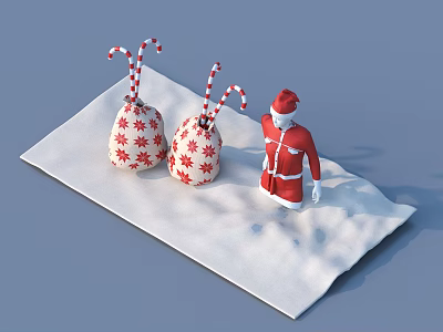 Christmas Themed Decorative Ornament Set with Red White Snowflake Bags Candy Canes and Santa Figure 3d model