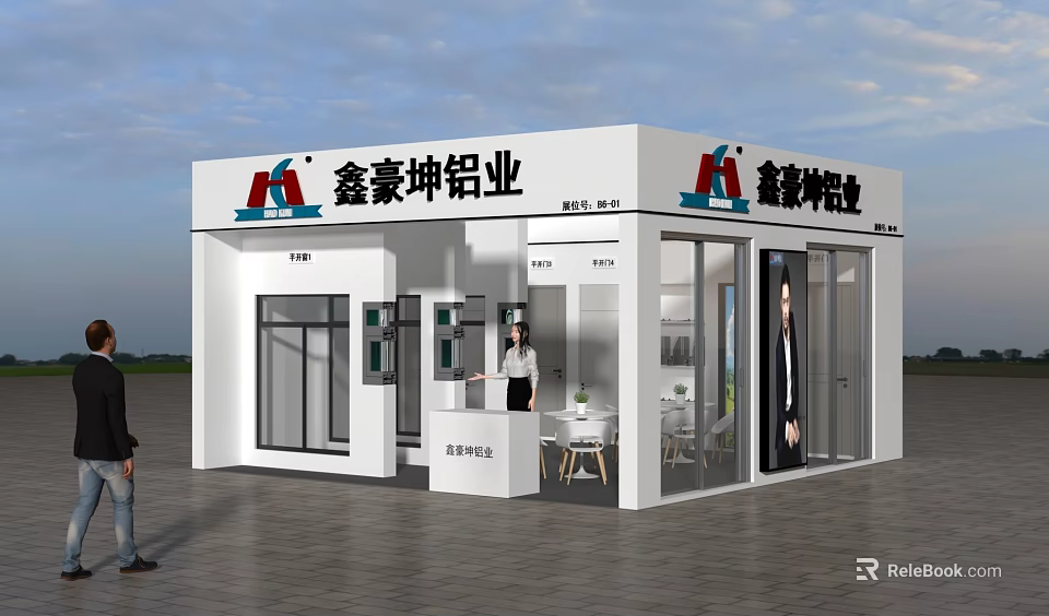 Aluminum Industry Exhibition Booth Showcasing Modern Glass Swing Door Design 3d model 