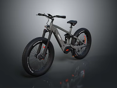 Gray Electric Mountain Bicycle With Modern Design And Wide Off Road Tires 3d model