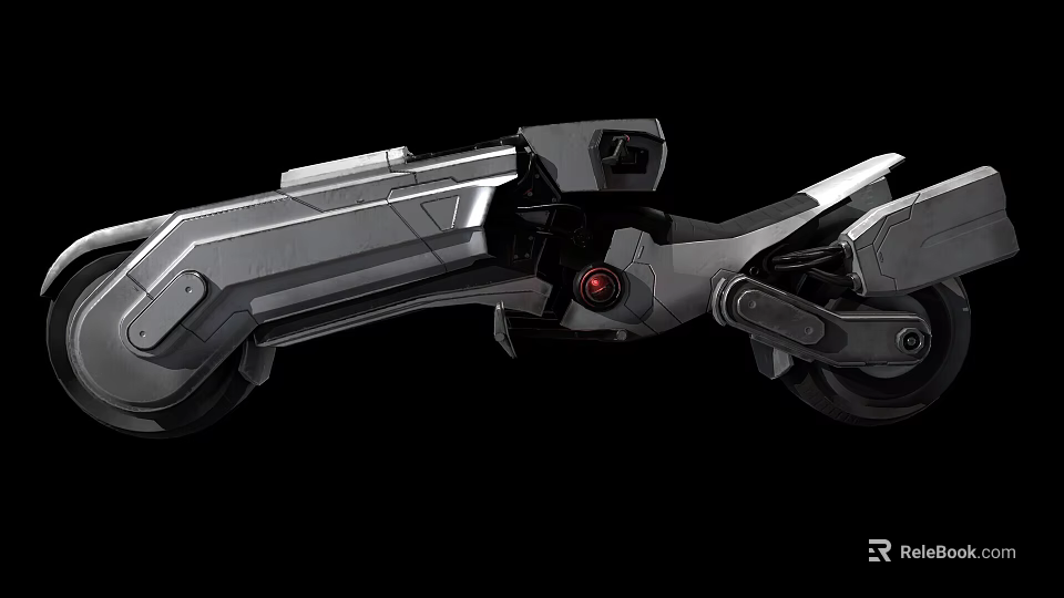 Futuristic Sci Fi Metallic Motorcycle With Sleek Aerodynamic Body And Red Accent Lights 3d model 