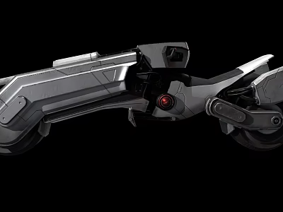 Futuristic Sci Fi Metallic Motorcycle With Sleek Aerodynamic Body And Red Accent Lights 3d model
