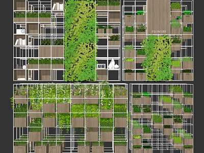 Multi Layered Garden Ornaments Structure With Green Plants And Wooden Grid Frames 3d model