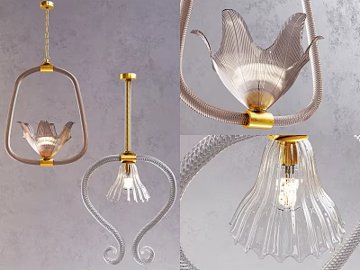 Modern Glass Pendant Lights With Gold Accents And Unique Transparent Shapes 3d model