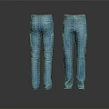 Blue Denim Straight Leg Jeans Classic Design Front And Back View Casual Wear