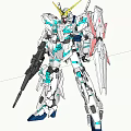 White Red Gundam Model With Golden Horn Holding Weapon On Black Background