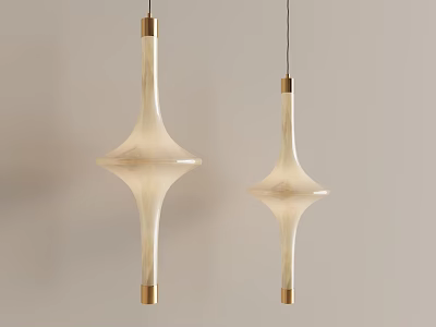 Two Elegant Ivory White Pendant Lights With Golden Metal Accents And Minimalist Design 3d model