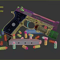 Detailed Tactical Pistol With Scattered Bullets And Magazine On Dark Surface