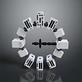 White Blocks Mechanical Structure With Circular Arrangement Black Connectors And Cross Center