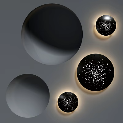 Round Black Wall Lights With Star Like Dots Illuminated On Gray Background 3d model