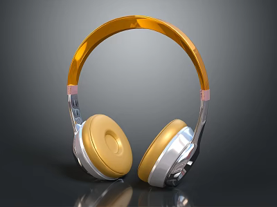 Gold And Silver Over Ear Headphones With Modern Design And Shiny Metallic Finish 3d model