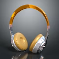 Gold And Silver Over Ear Headphones With Modern Design And Shiny Metallic Finish
