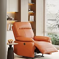Orange Leather Recliner in Cozy Living Room with Side Table Bookshelf and Window