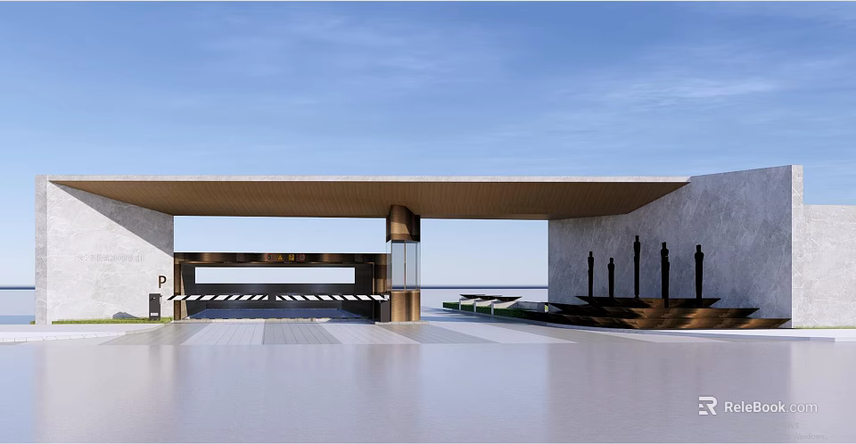 Elegant Modern Entrance Gate Architecture With Spacious Walkway Sleek Floor And Decorative Elements 3d model 