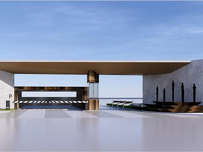 Elegant Modern Entrance Gate Architecture With Spacious Walkway Sleek Floor And Decorative Elements 3d model